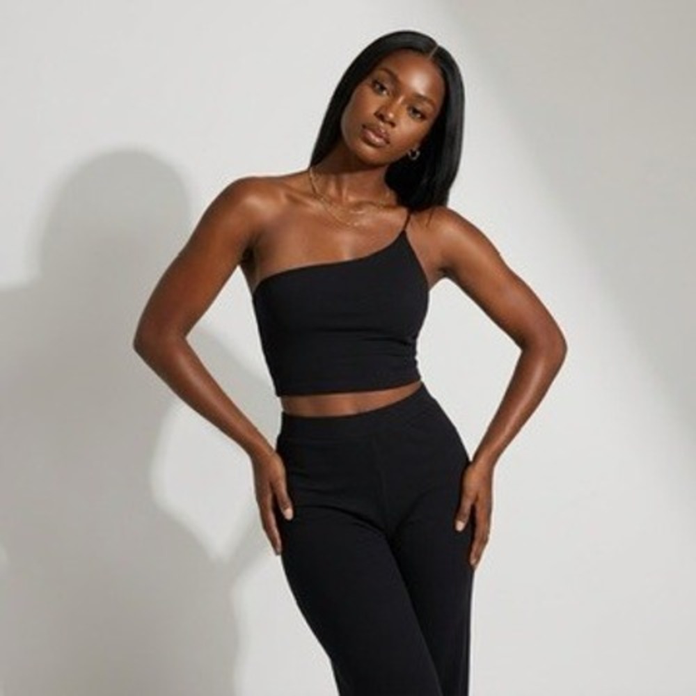 Babaton Aritzia Nicole One Shoulder Contour Crop Top Womens Medium Black 107326